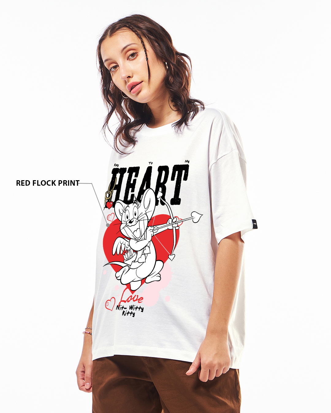 Shop Women's White Key To My Heart Graphic Printed Oversized T-shirt-Back