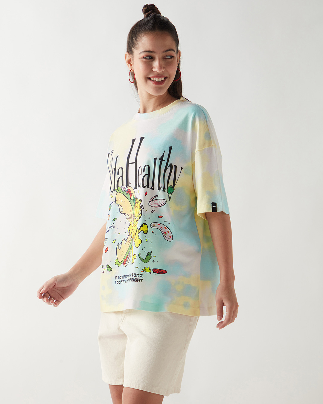 Shop Women's White & Yellow Kind a Healthy Graphic Printed Oversized T-shirt-Back