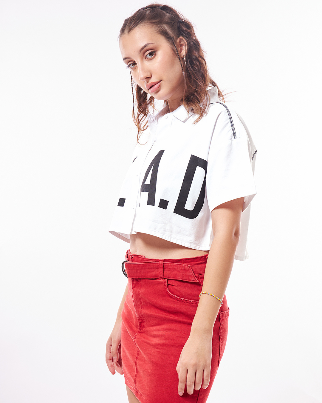 Shop Women's White Lead Typography Oversized Crop Shirt-Back