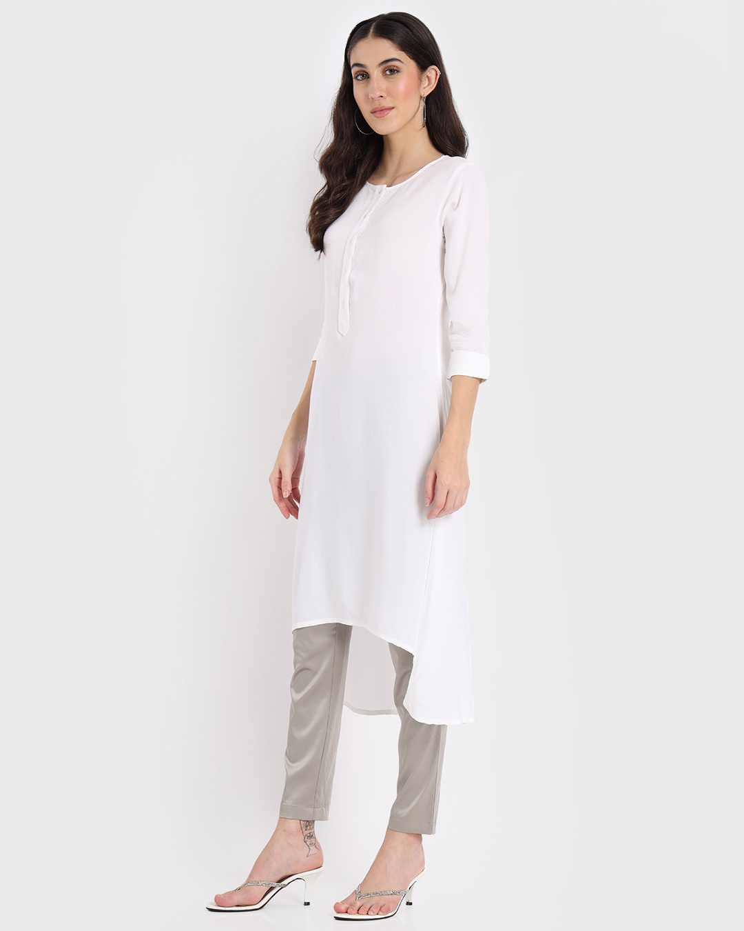 Shop Women's White Mid Long Kurta-Back