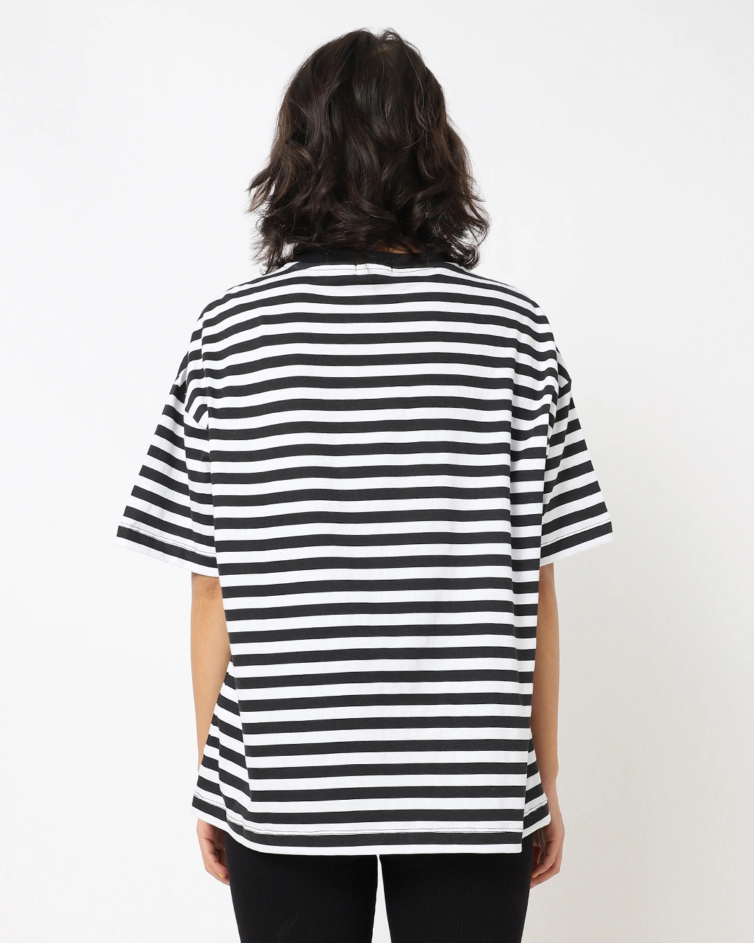 Shop Women's White Minion Striped Oversized T-shirt-Back