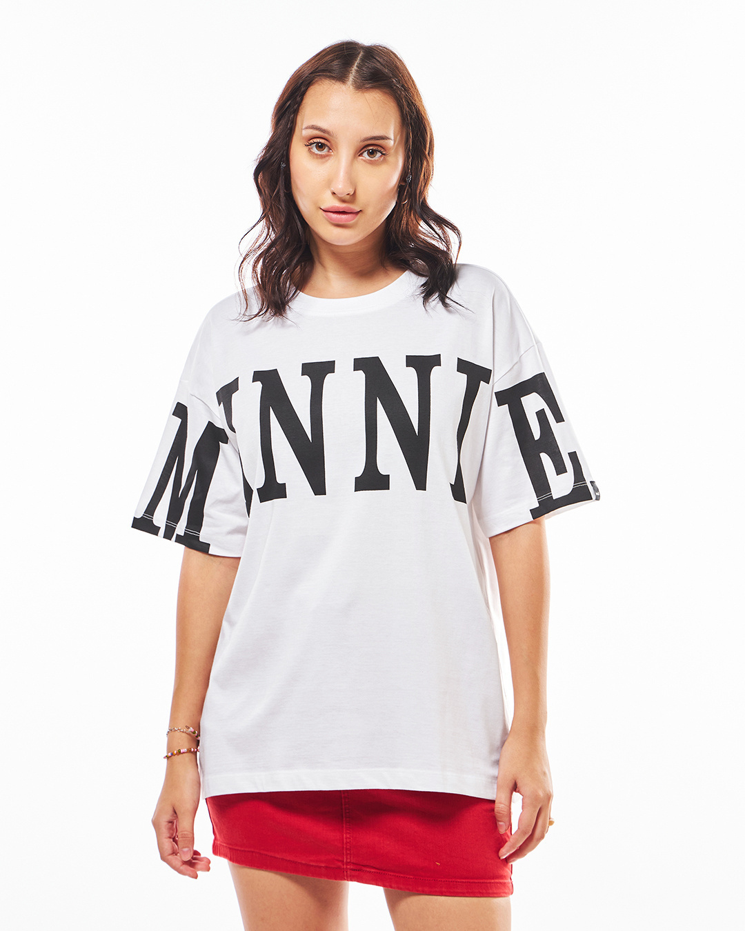 Shop Women's White Minnie Graphic Printed Oversized T-shirt-Back