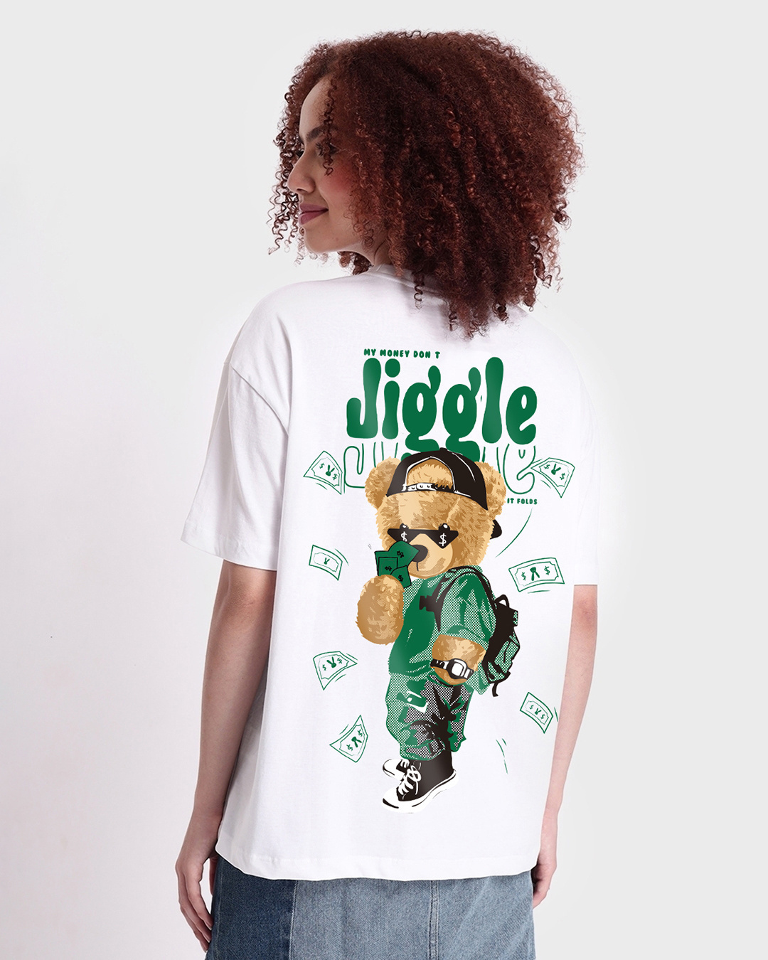 Buy Women's White Money Don't Jiggle Graphic Printed Oversized T-shirt ...