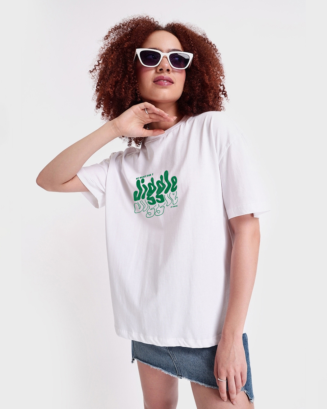 Shop Women's White Money Don't Jiggle Graphic Printed Oversized T-shirt-Back