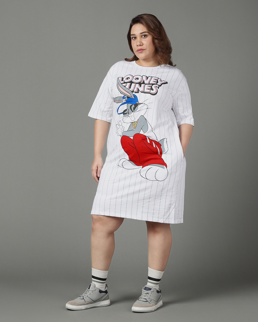 Shop Women's White Moschino Bunny Graphic Printed Oversized Plus Size T-shirt Dress-Back