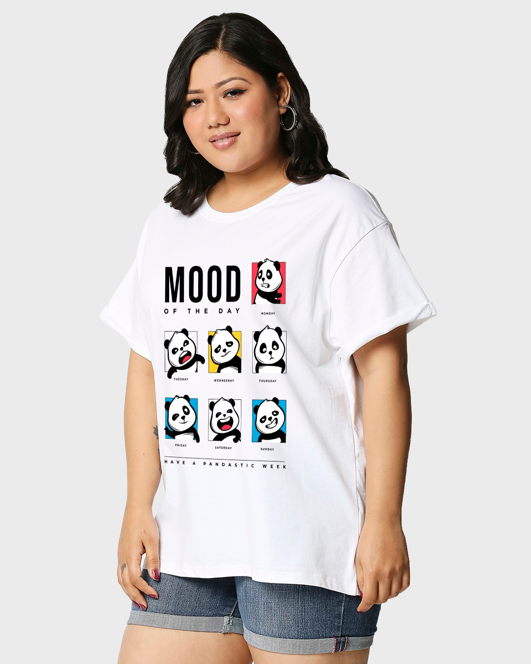 Shop Women's White Motd Panda Graphic Printed Plus Size Boyfriend T-shirt-Back