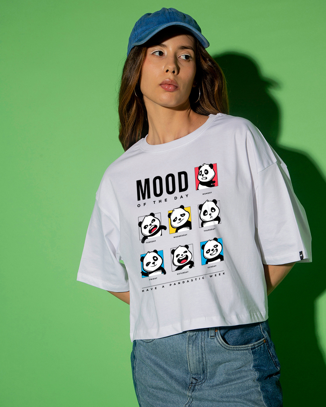 Buy Women's White MOTD Panda Graphic Printed Oversized Short Top Online ...