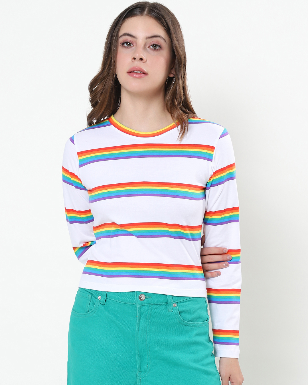 Shop Women's White Multicolor Stripe Slim Fit Snug Blouse-Back