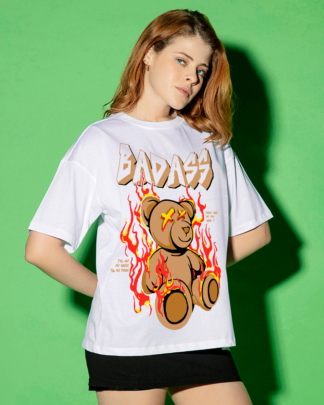 Shop Women's White Badass Graphic Printed Oversized T-shirt-Back