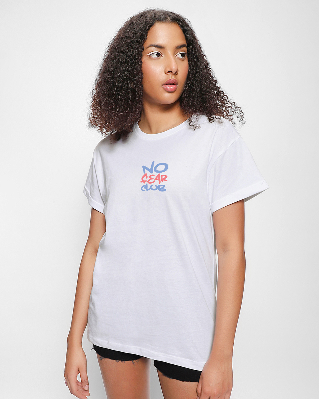 Shop Women's White No Fear Club Graphic Printed Boyfriend T-shirt-Back