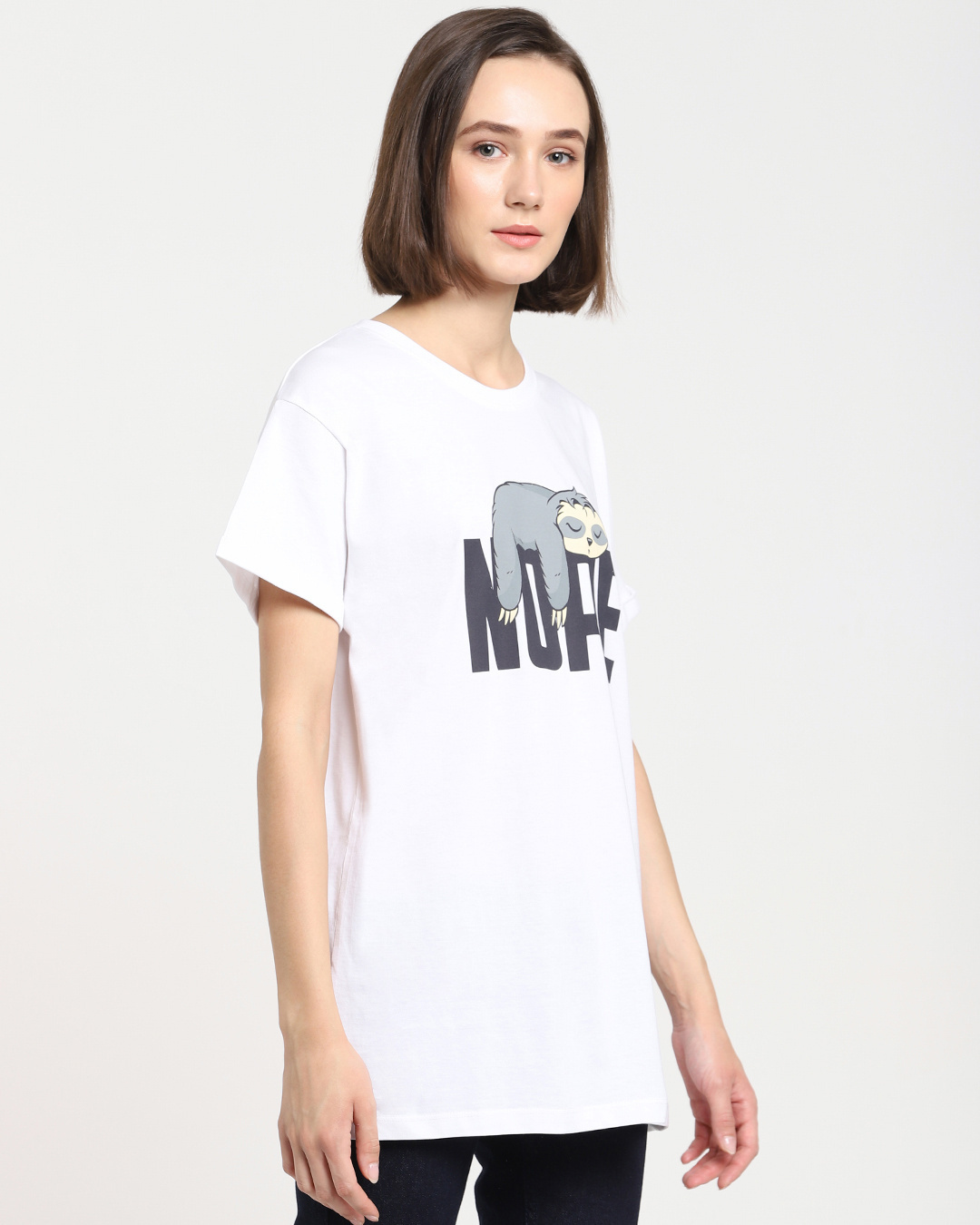 Shop Women's White Nope Lazy Boyfriend T-shirt-Back