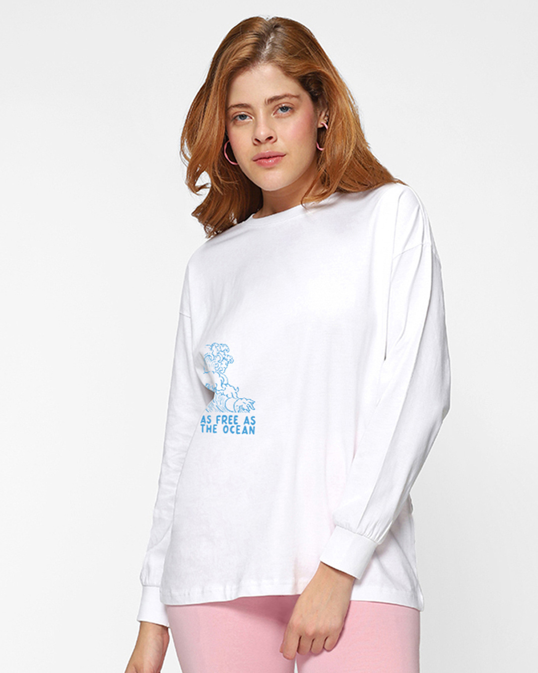 Shop Women's White Ocean Child Graphic Printed Oversized T-shirt-Back