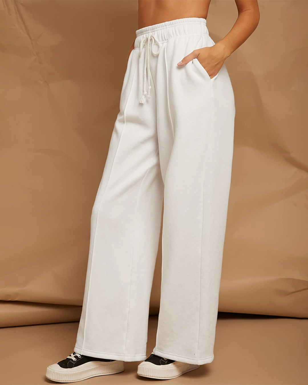 Shop Women's White Oversized Pleated Wide Leg Korean Pants-Back