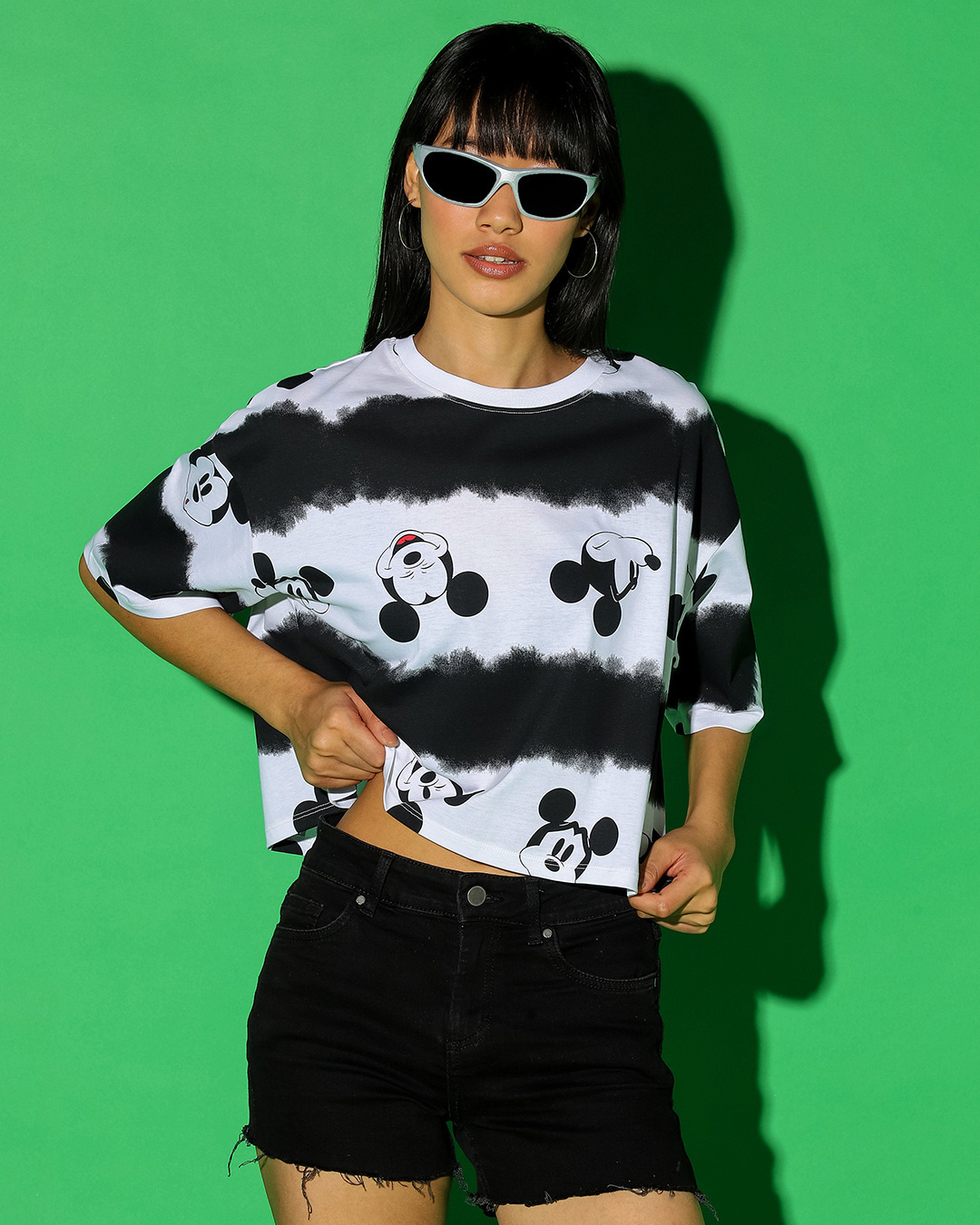 Shop Women's White & Black All Over Mickey Printed Oversized Short Top-Back