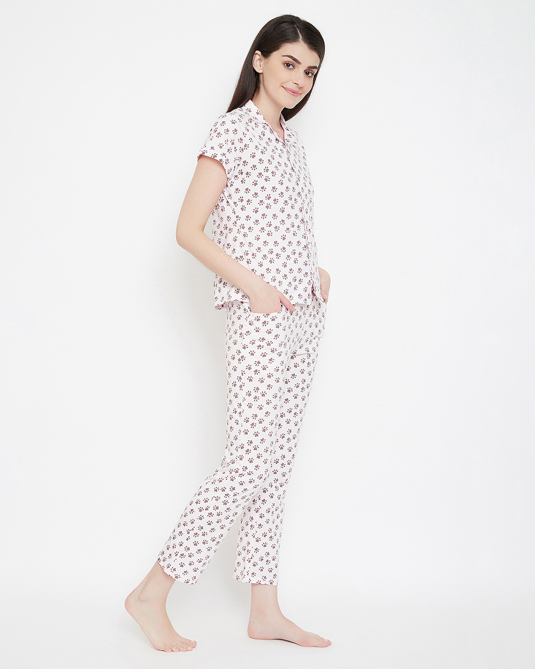 Shop Women's White Paw-Fect AOP Shirt & Pyjamas Set-Back