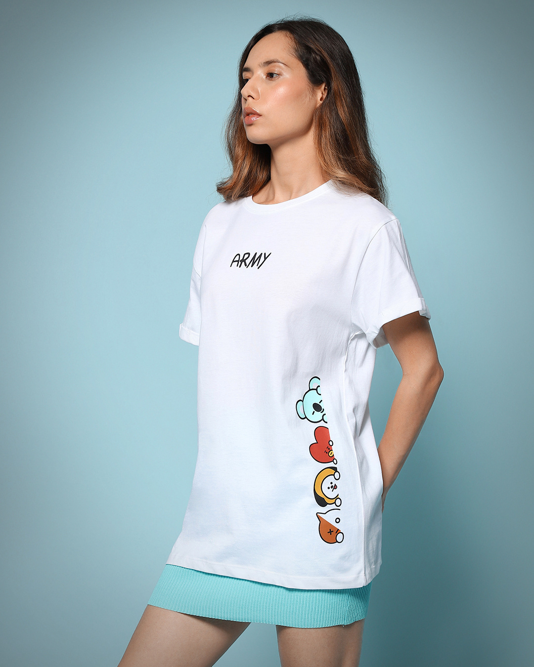 Shop Women's White Peeking Army Graphic Printed Boyfriend T-shirt-Back