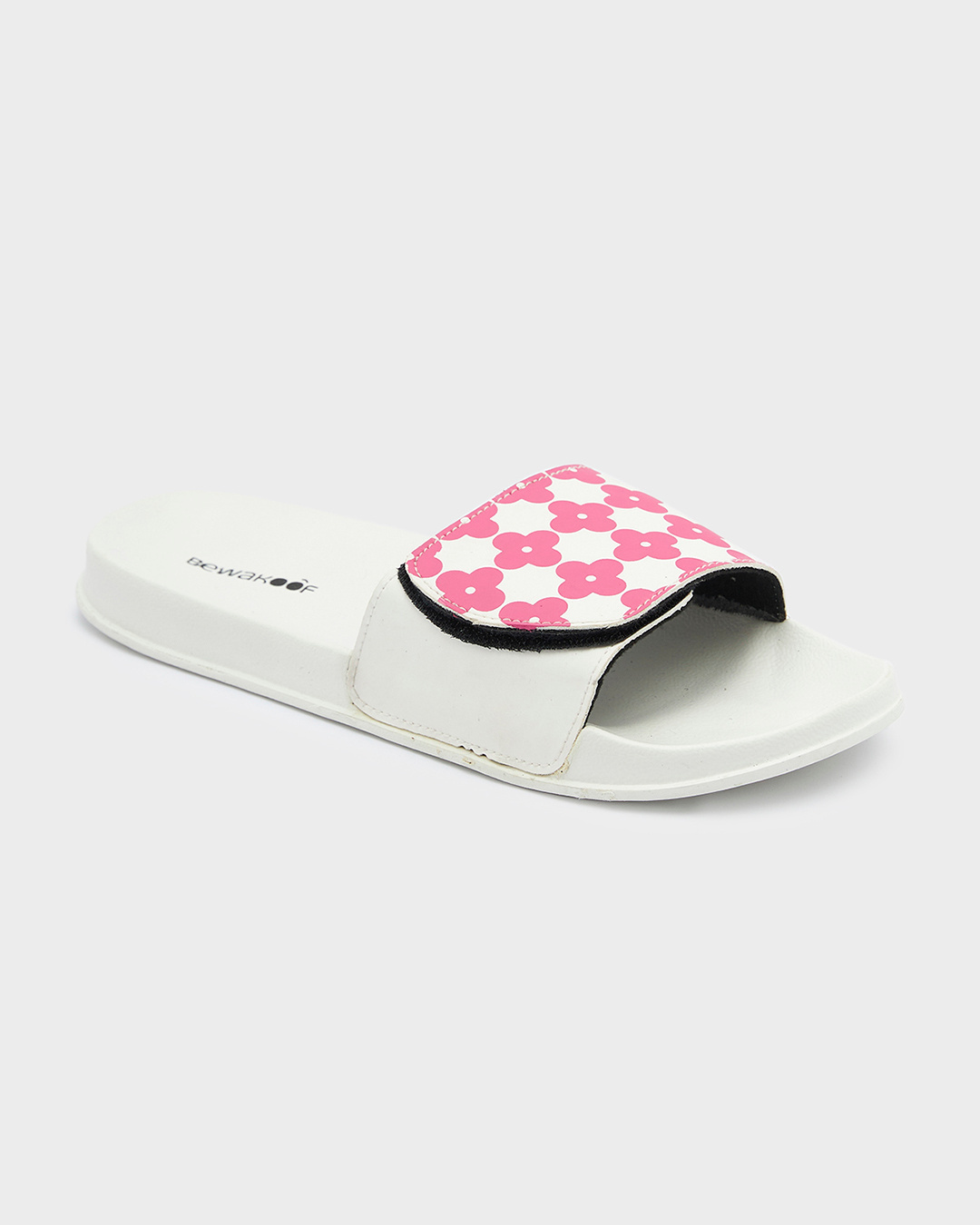 Shop Women's White Petals Printed Velcro Sliders-Back