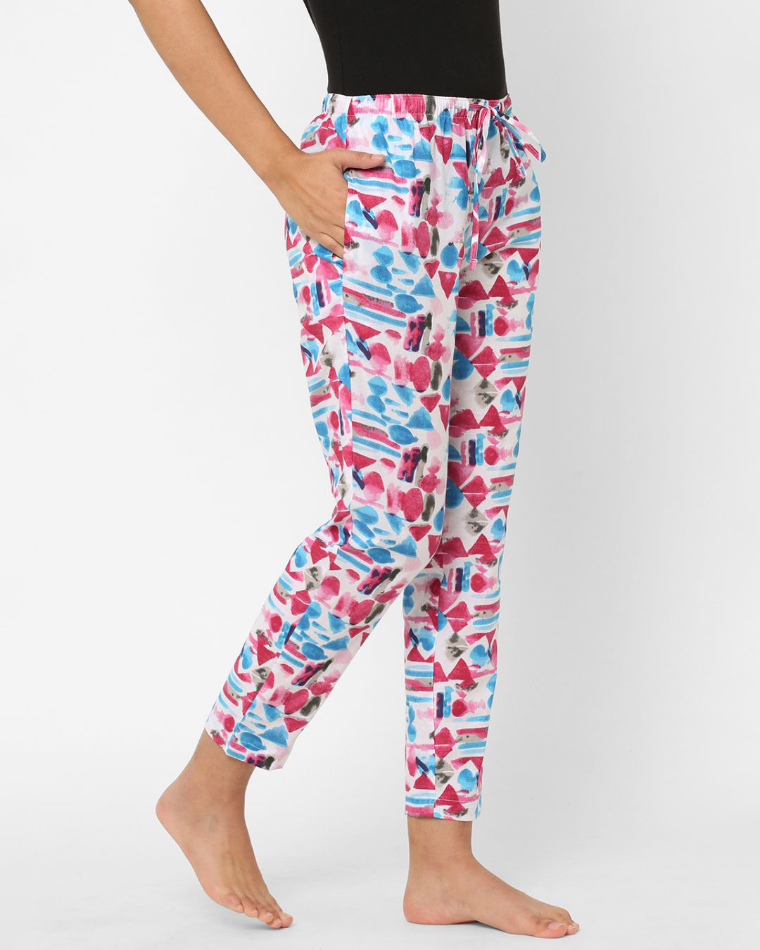 Shop Women's White & Pink All Over Printed Cotton Lounge Pants-Back