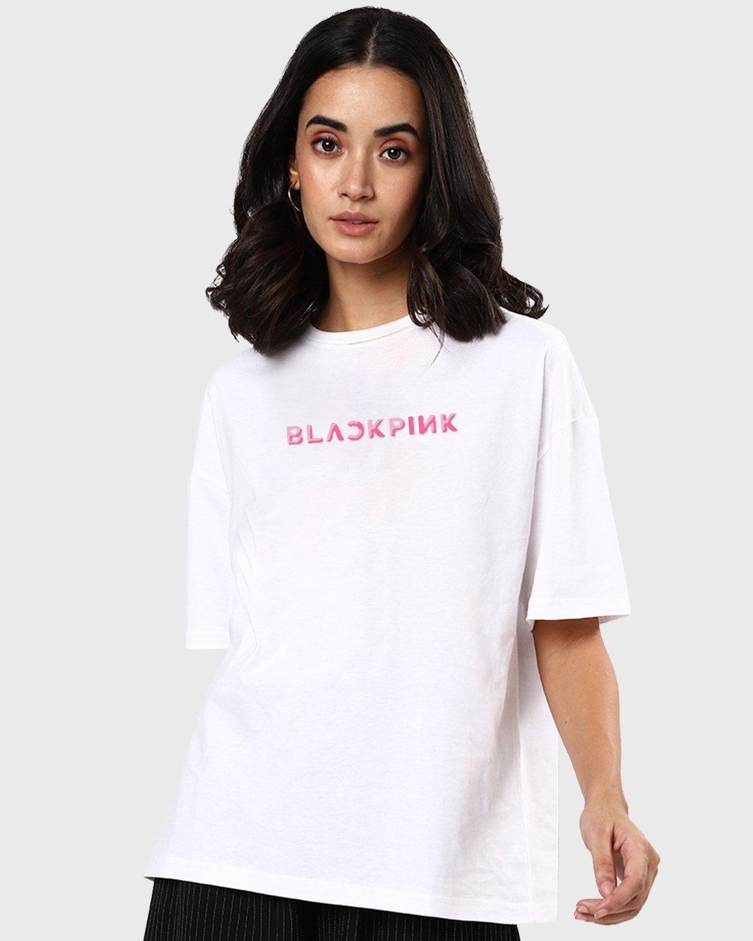 Shop Women's White Pink Venom Graphic Printed Oversized T-shirt-Back