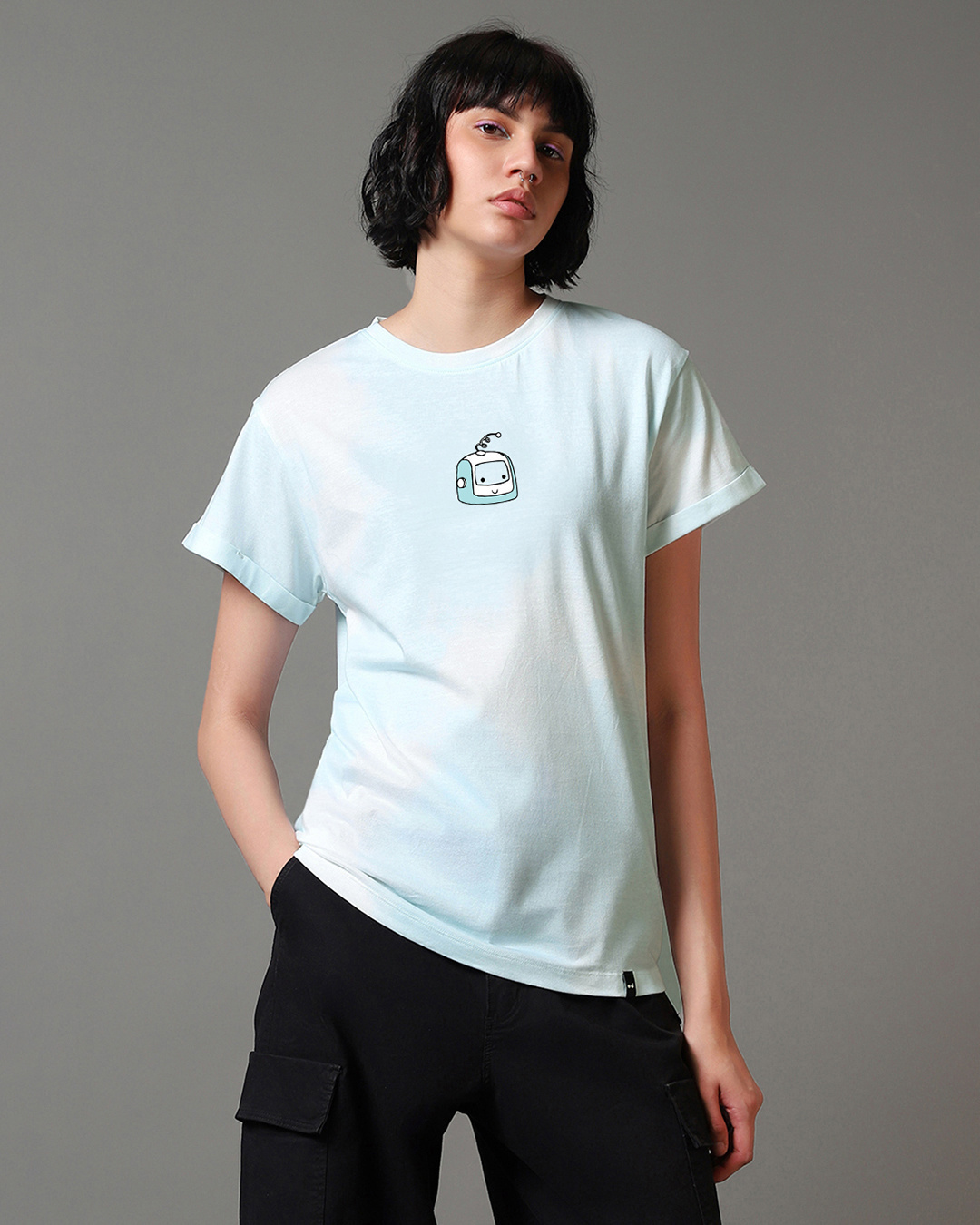 Shop Women's White & Blue Power Up Graphic Printed Boyfriend T-shirt-Back