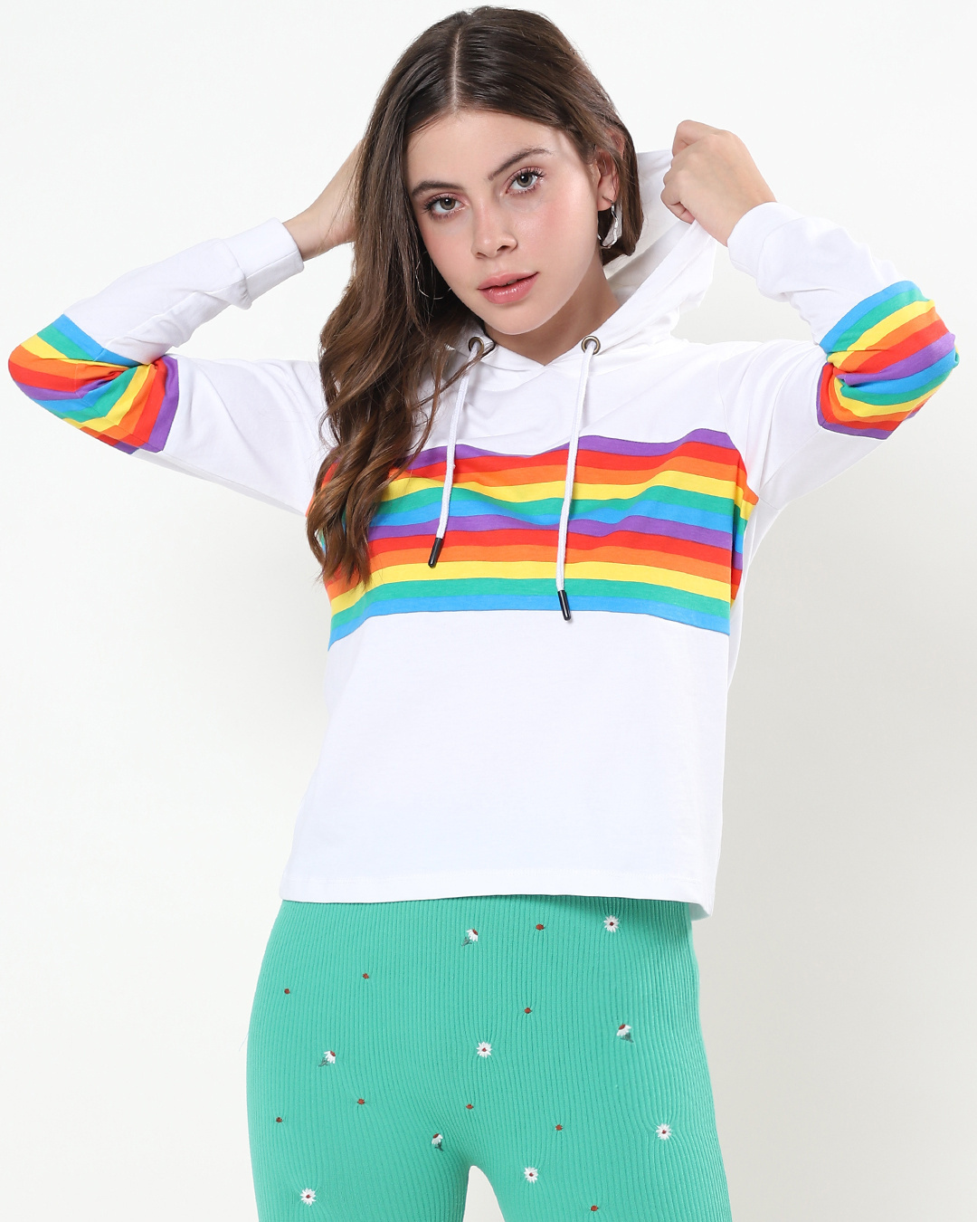Shop Women's White Pride Stripe Hoodie Sweatshirt-Back