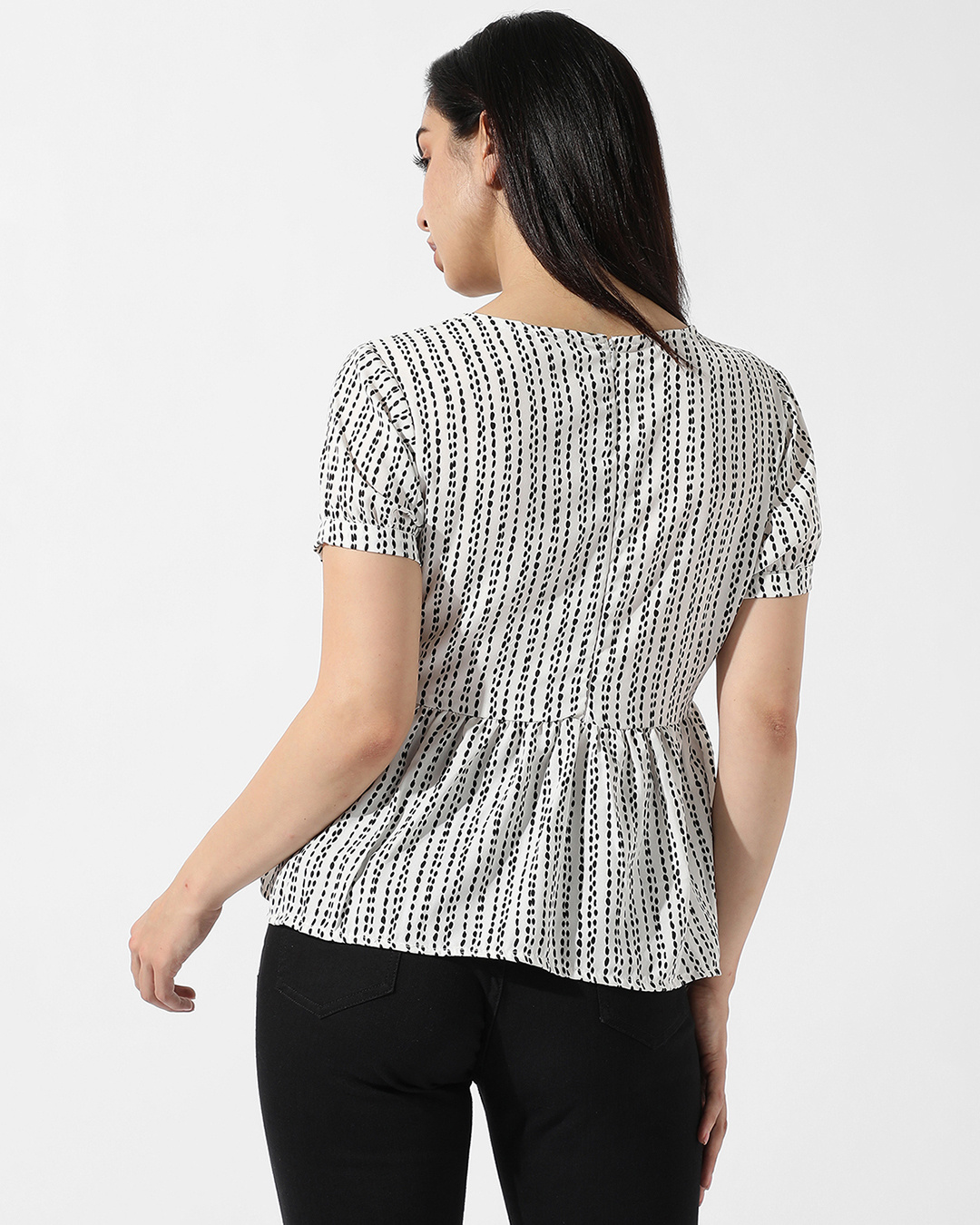 Shop Women's White Printed Peplum Top-Back