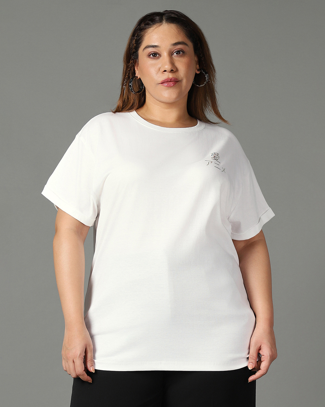 Shop Women's White Promo Graphic Printed Plus Size Boyfriend T-shirt-Back