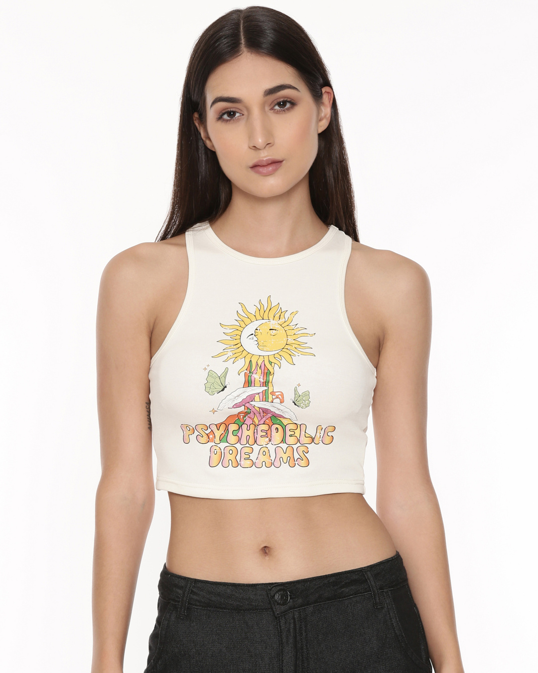 Buy Womens White Psychedelic Dreams Printed Crop Tank Top Online At