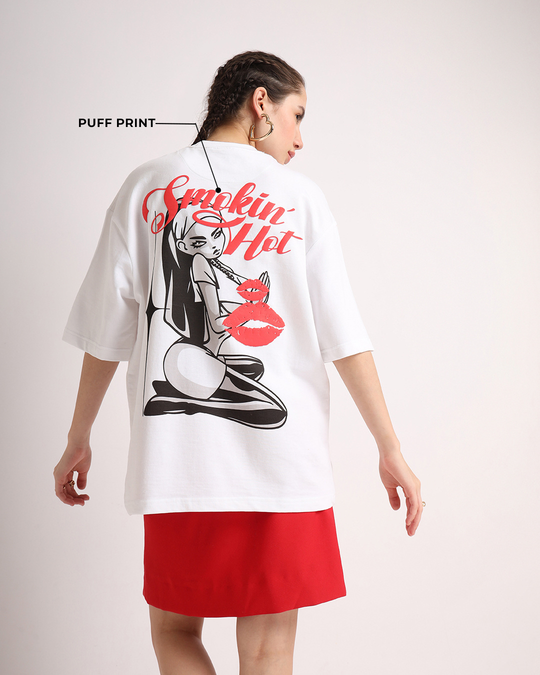 Shop Women's White Puff Printed Oversized T-Shirt-Back