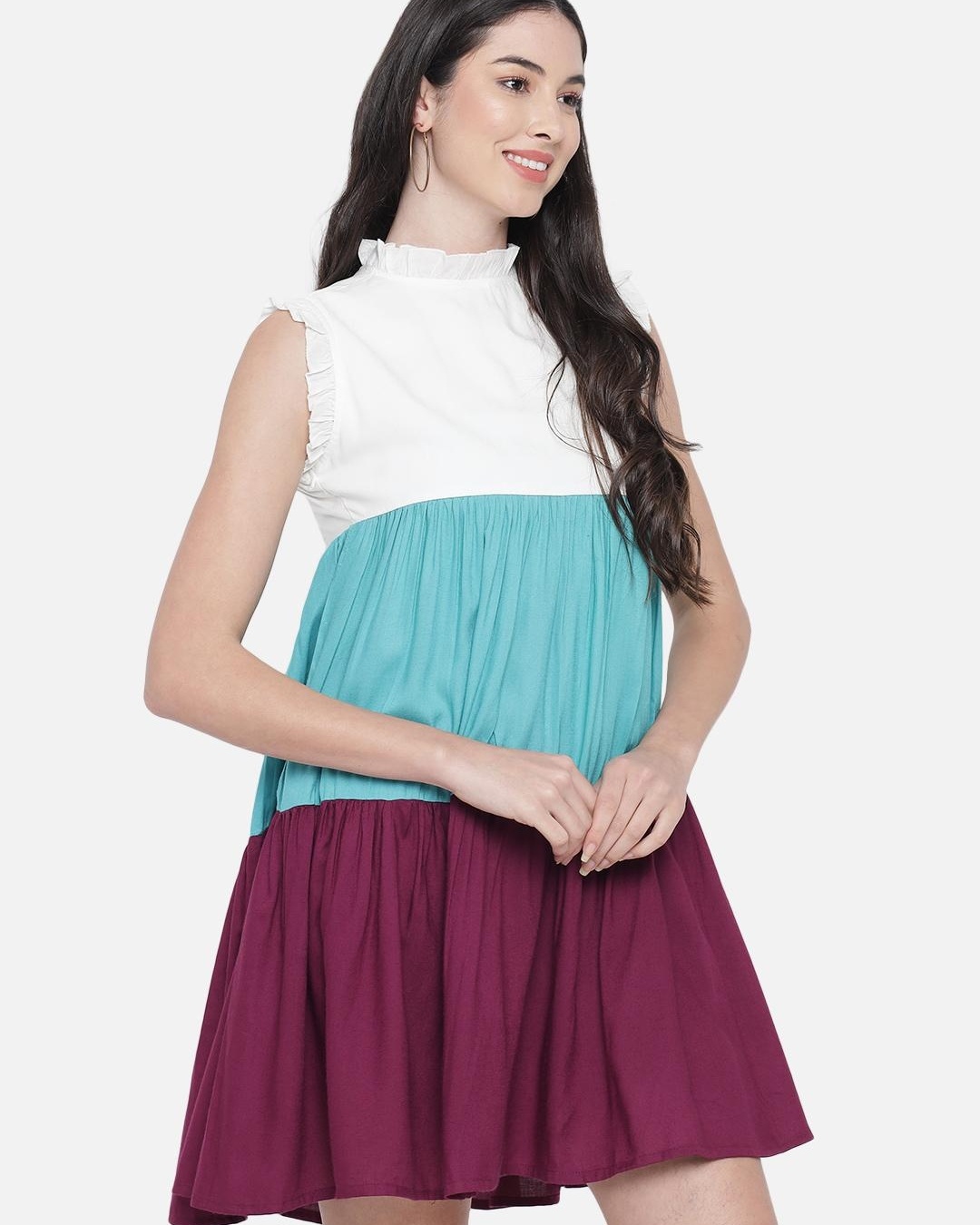 Shop Women's White & Purple Color Block Dress-Back