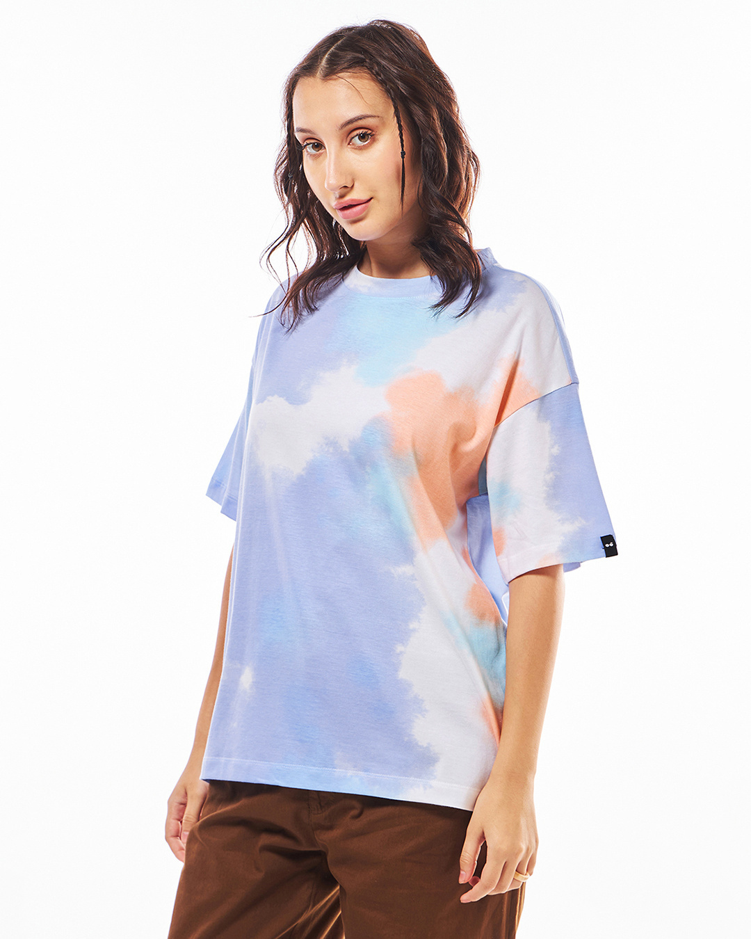 Shop Women's White & Purple Tie & Dye Oversized T-shirt-Back