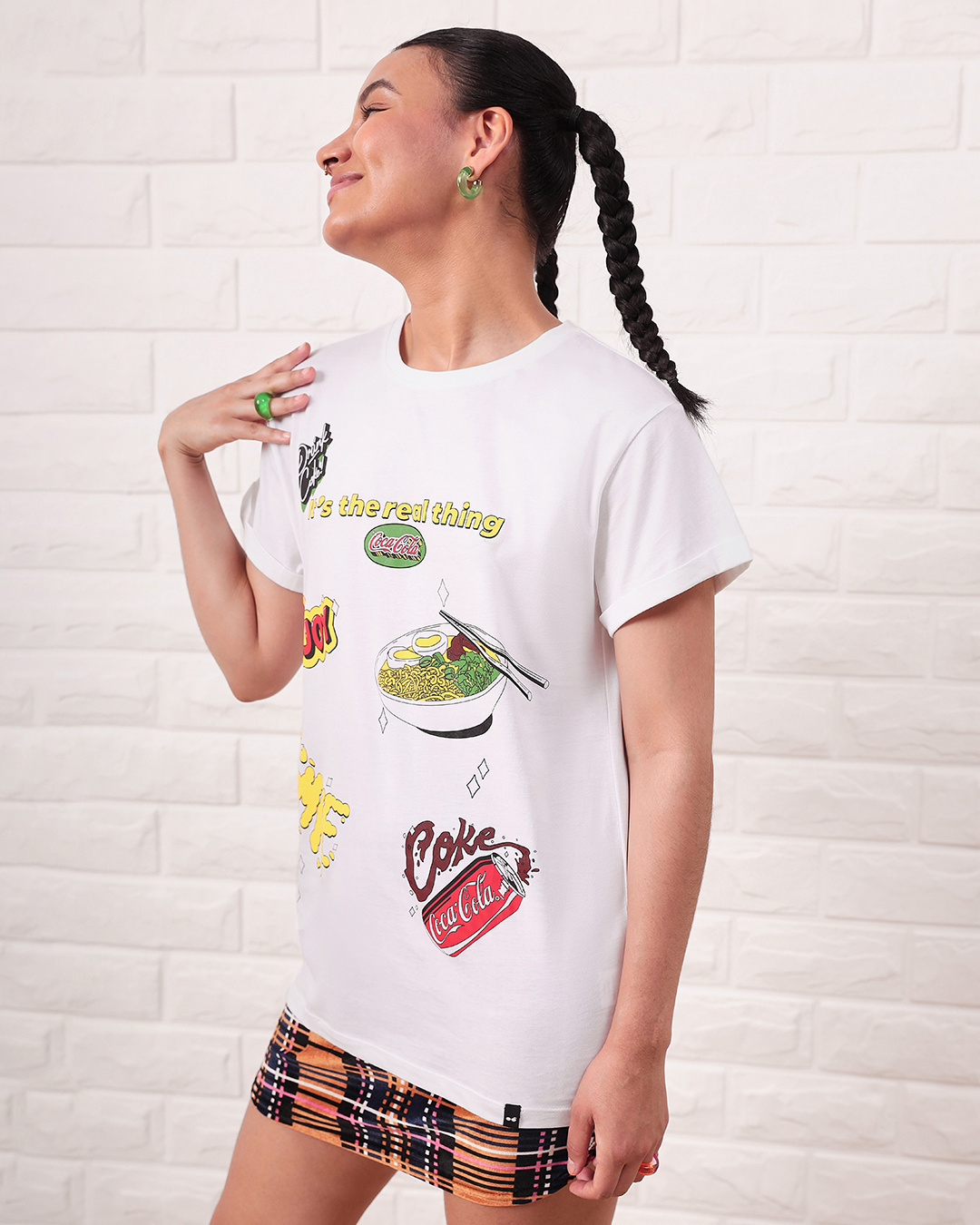 Shop Women's White Real Thing Coke Graphic Printed Boyfriend T-shirt-Back