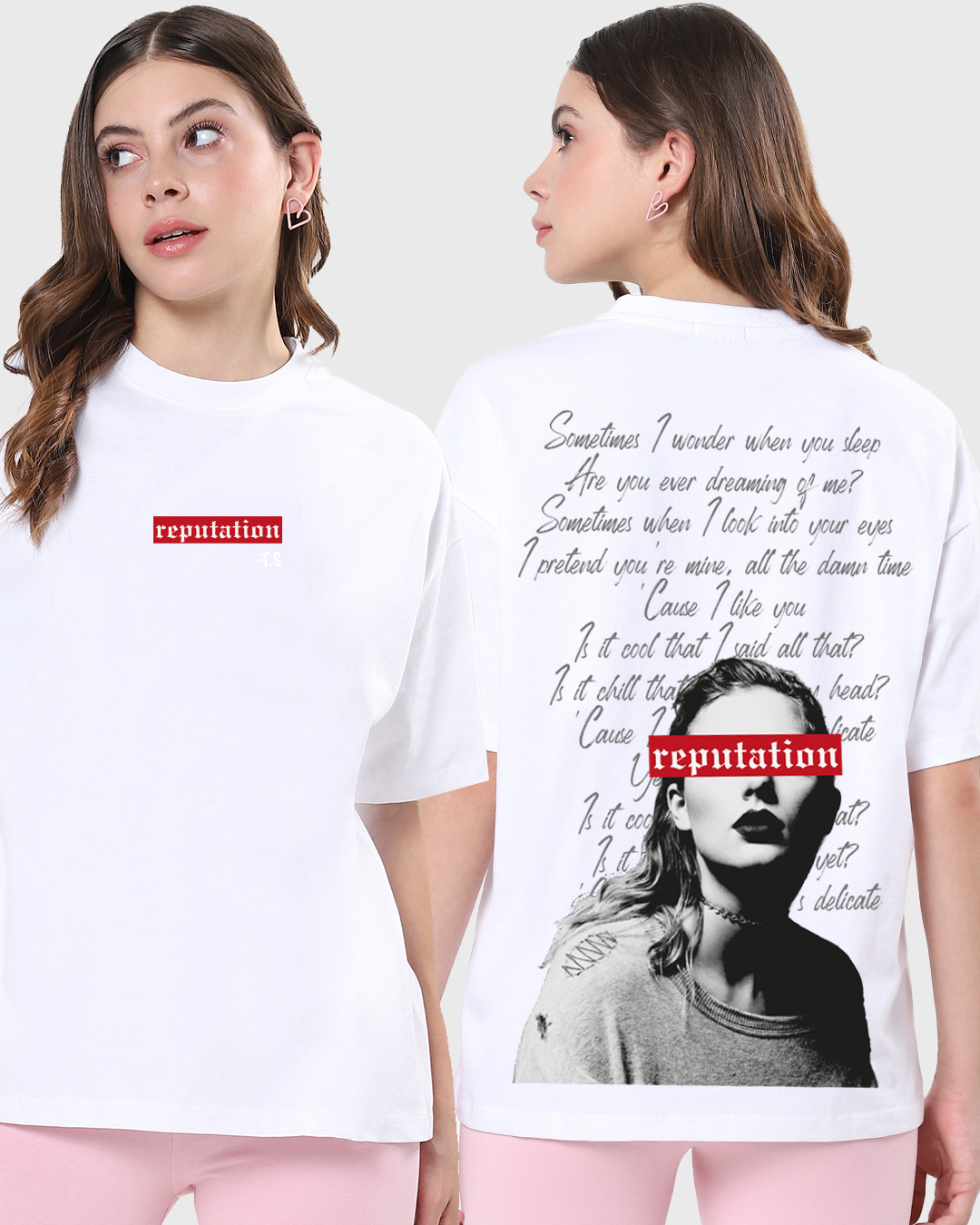 Buy Women's White Reputation Taylor Swift Graphic Printed Oversized T ...