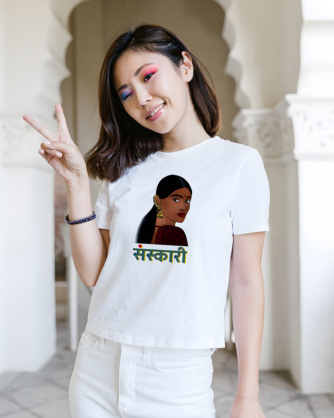 Buy Women's White Sanskaari T-shirt for Women White Online at Bewakoof