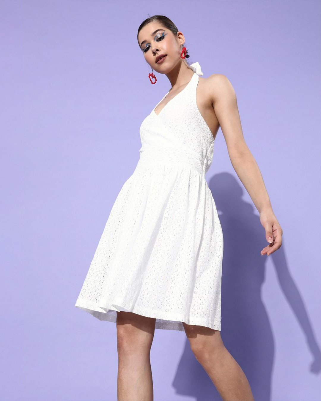 Shop Women's White Self Design Cotton Dress-Back