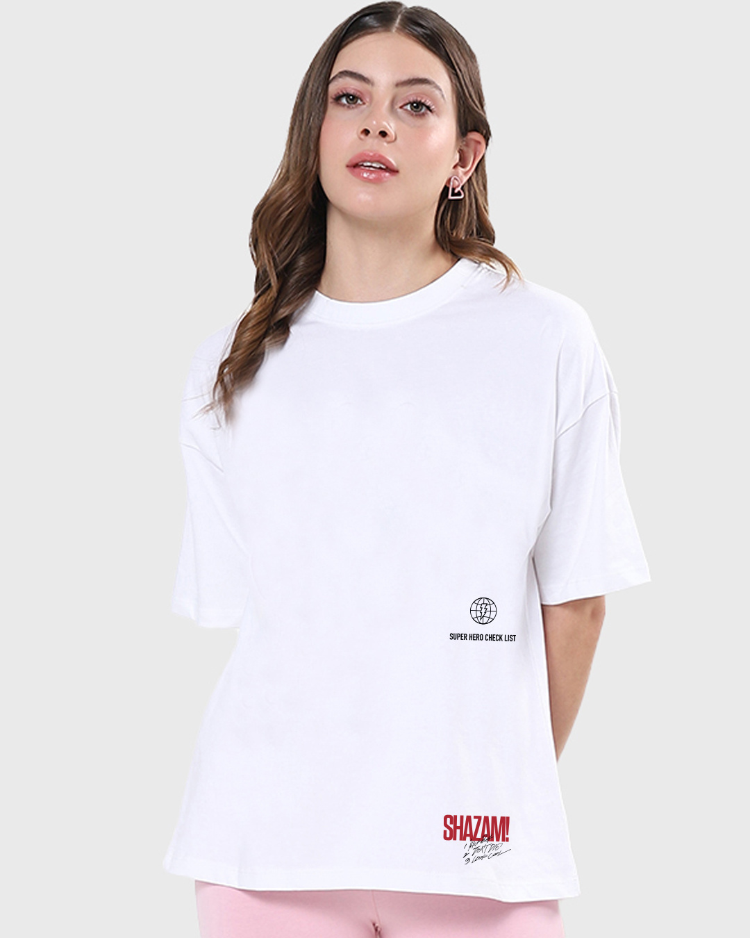 Shop Women's White Shazam Power Graphic Printed Oversized T-shirt-Back