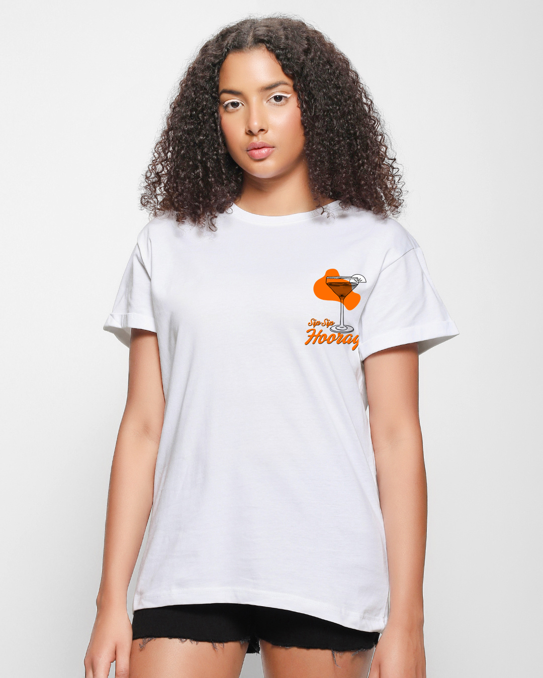 Shop Women's White Sip Sip Hooray Graphic Printed Boyfriend T-shirt-Back