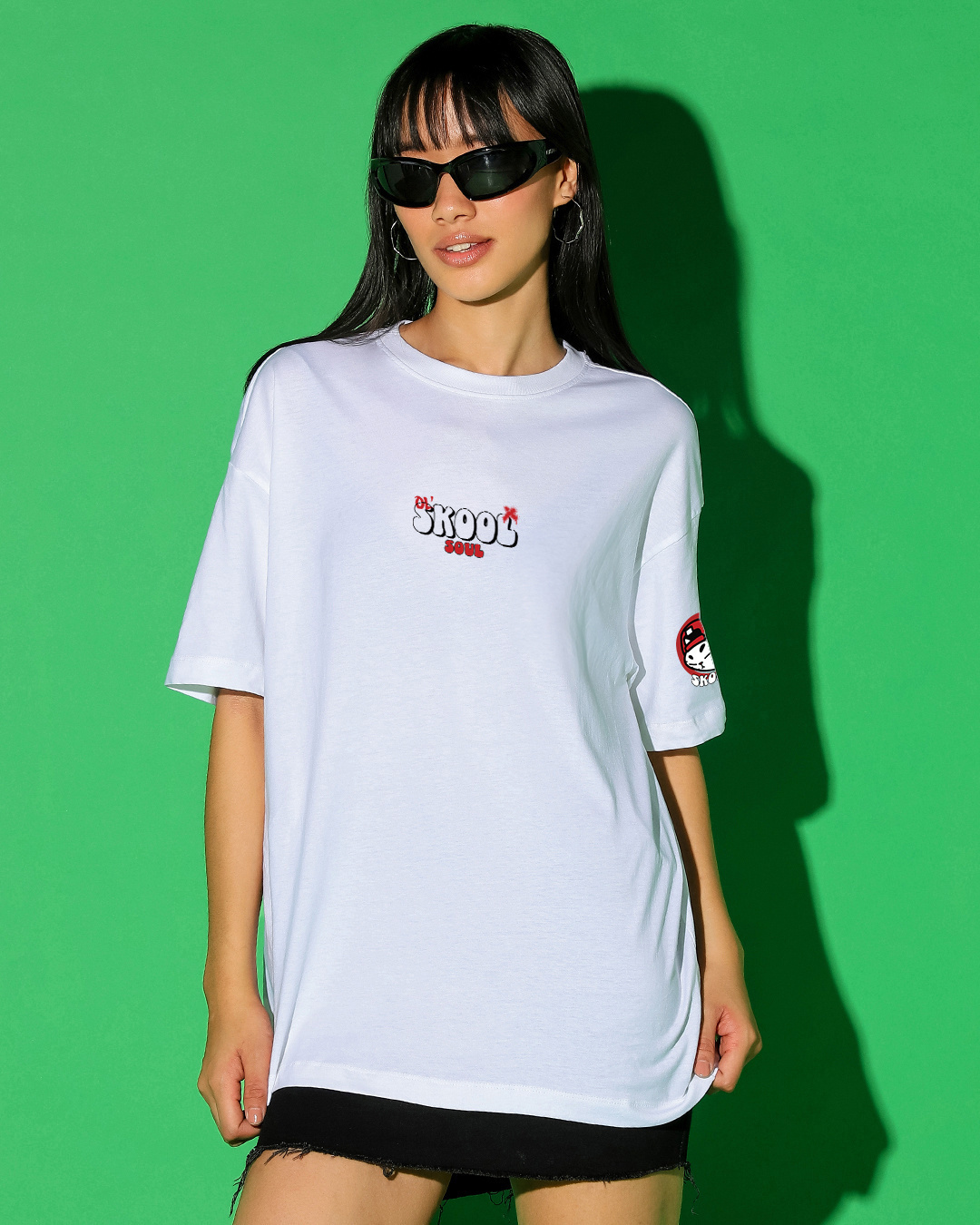 Shop Women's White Skool Graphic Printed Oversized T-shirt-Back