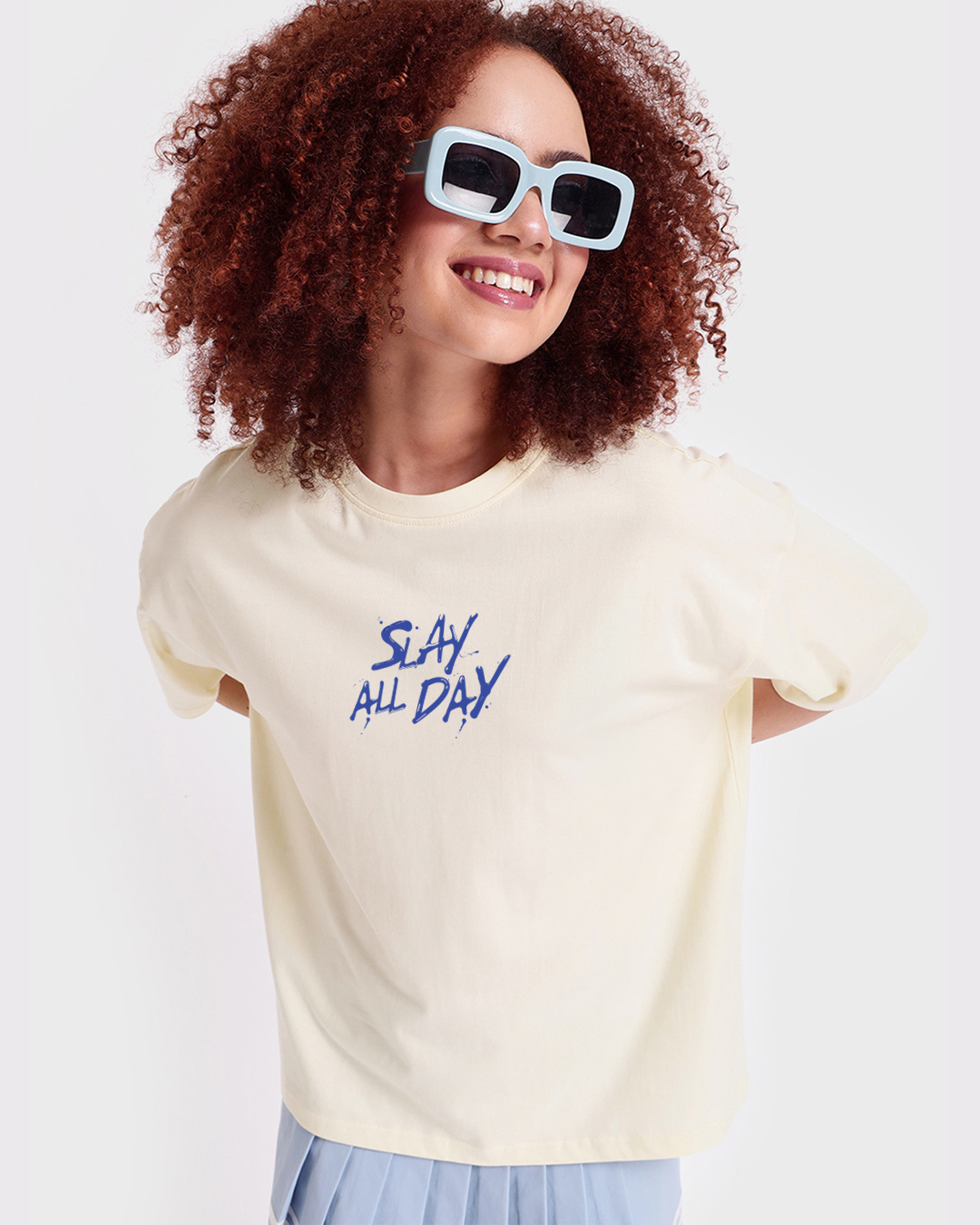 Shop Women's White Slay All Day Graphic Printed Oversized T-shirt-Back