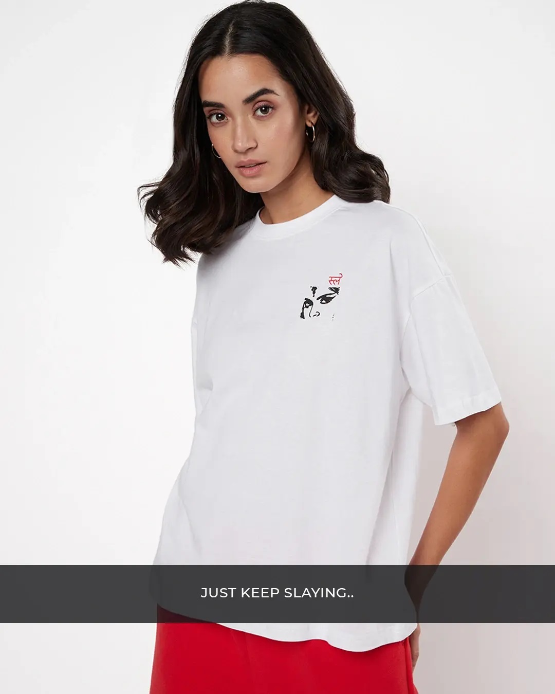 Shop Women's White Slay Graphic Printed Oversized T-shirt-Back