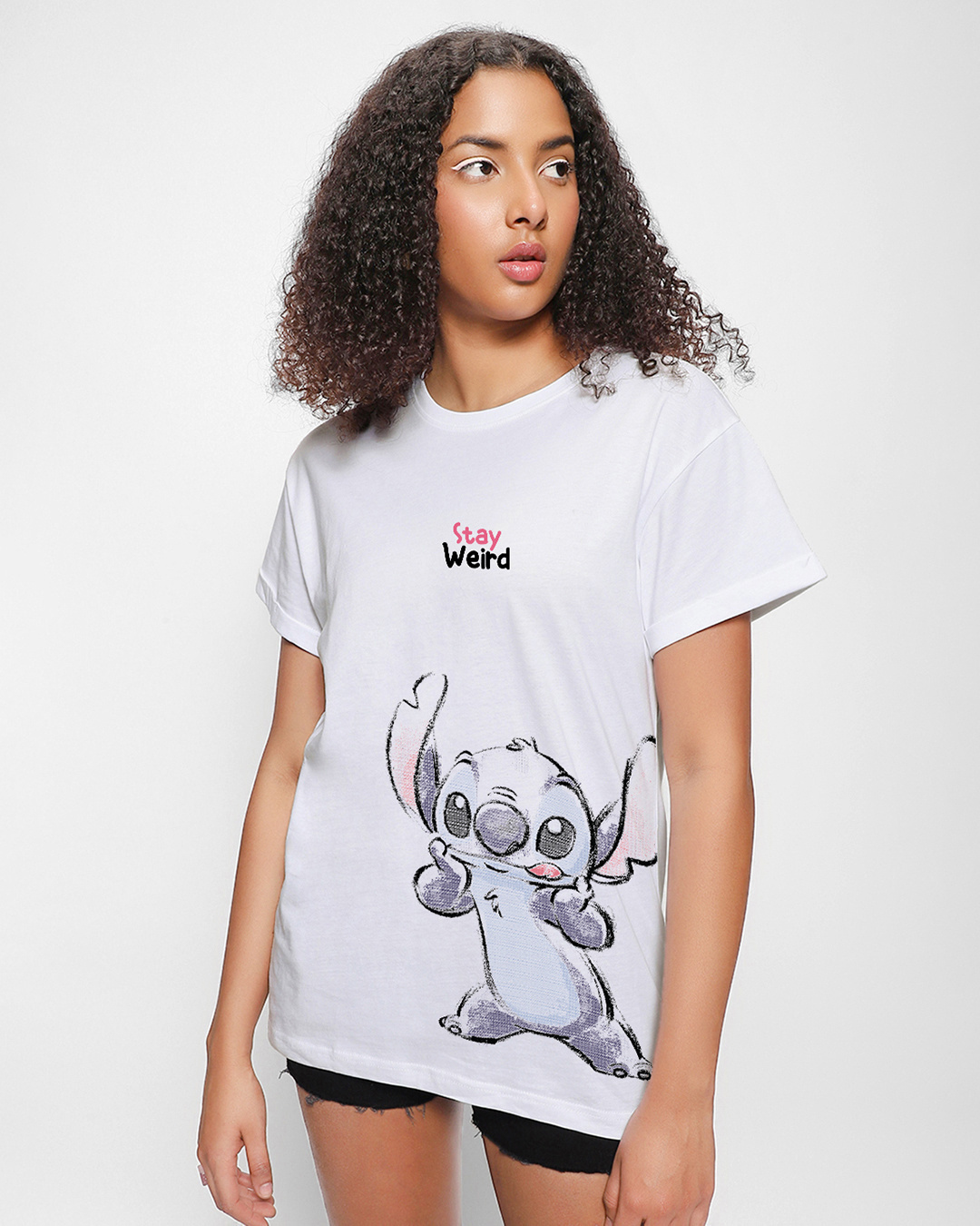 Shop Women's White Stay Weird Graphic Printed Boyfriend T-shirt-Back