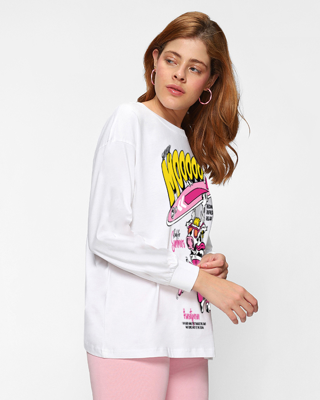 Shop Women's White Sunny Moooood Graphic Printed Oversized T-shirt-Back