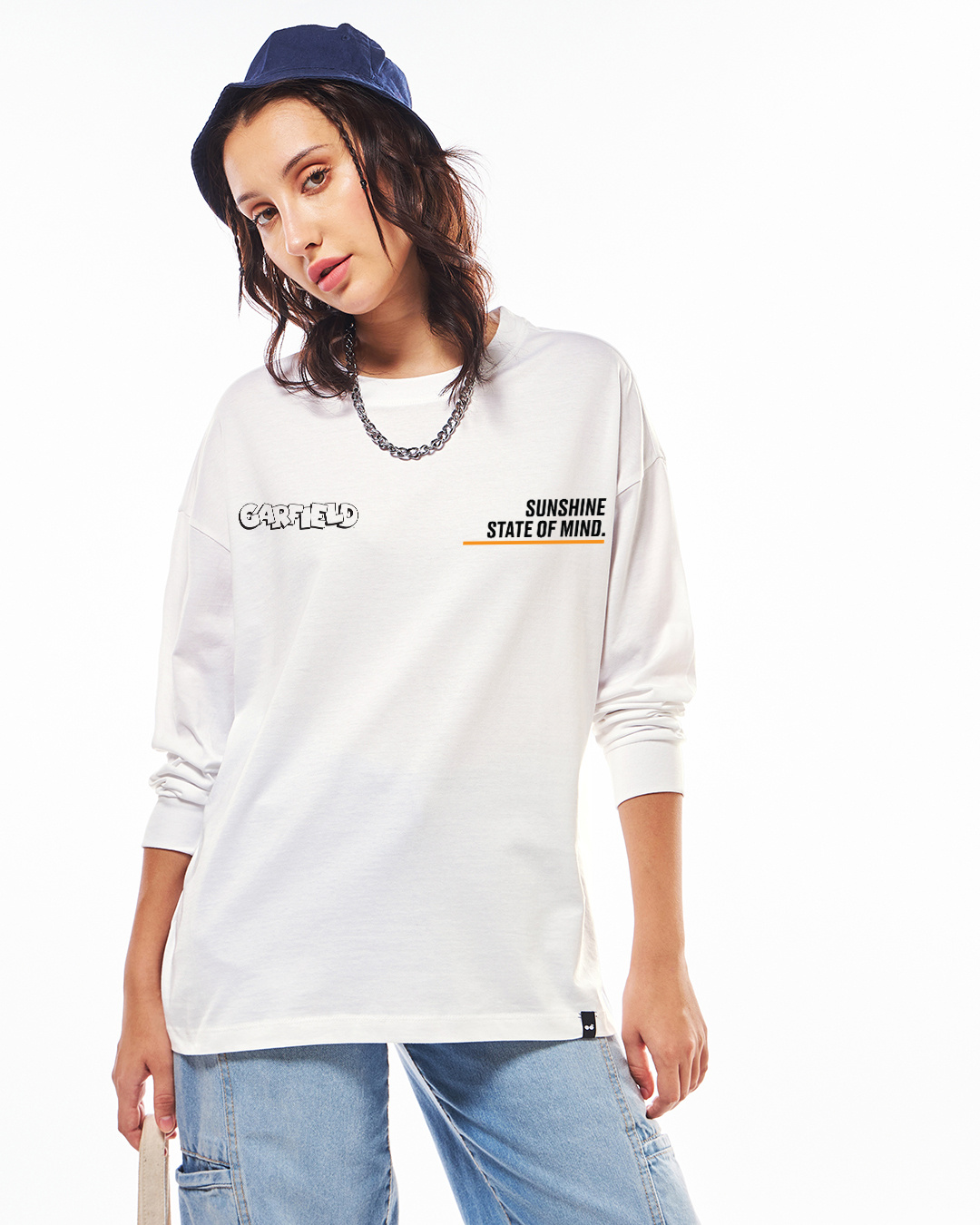 Shop Women's White Sunshine Graphic Printed Oversized T-shirt-Back