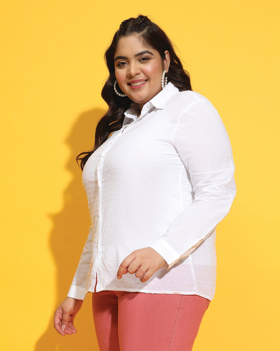 Shop Women's White Textured Plus Size Shirt-Back