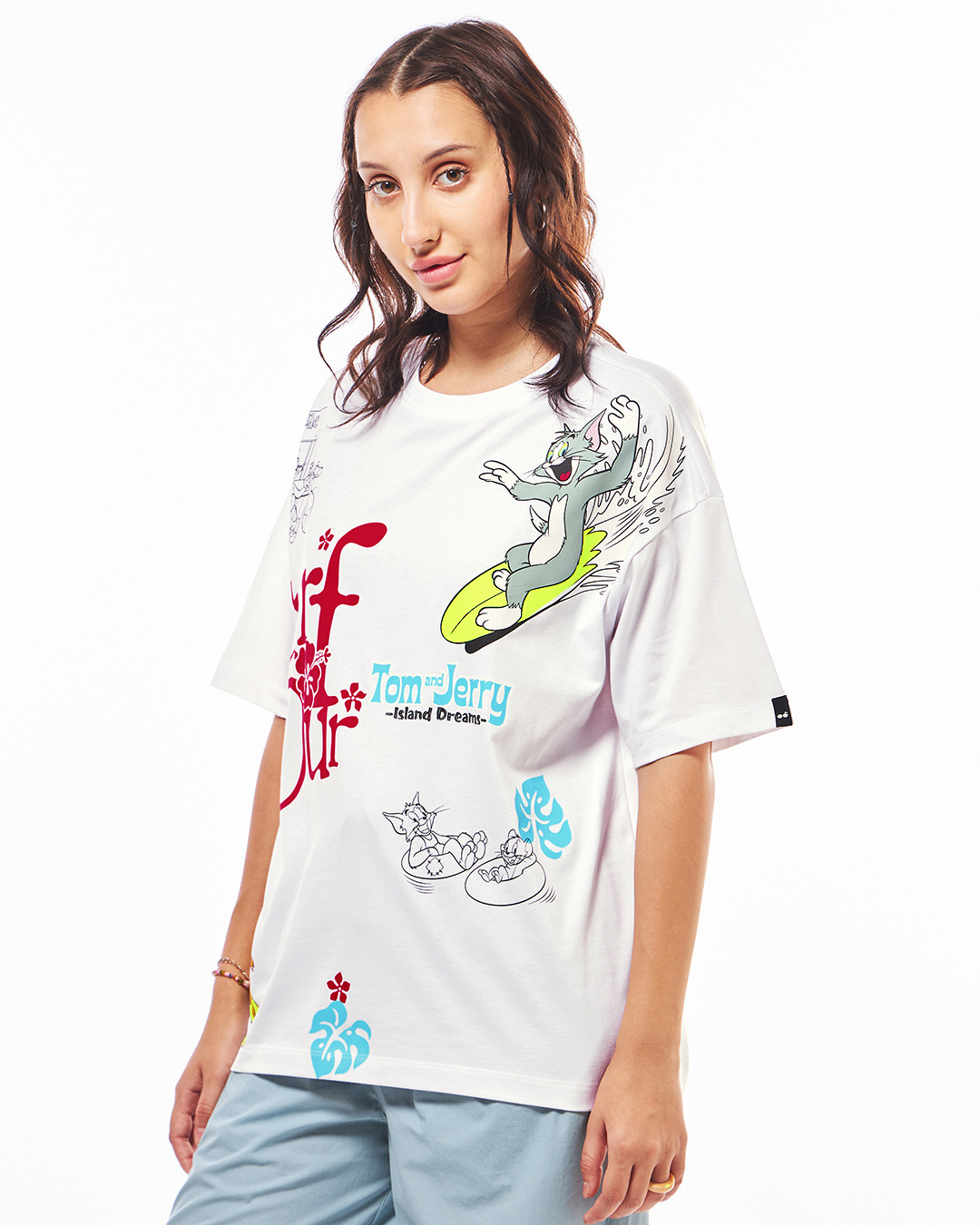 Shop Women's White Tom & Jerry Graphic Printed Oversized T-shirt-Back