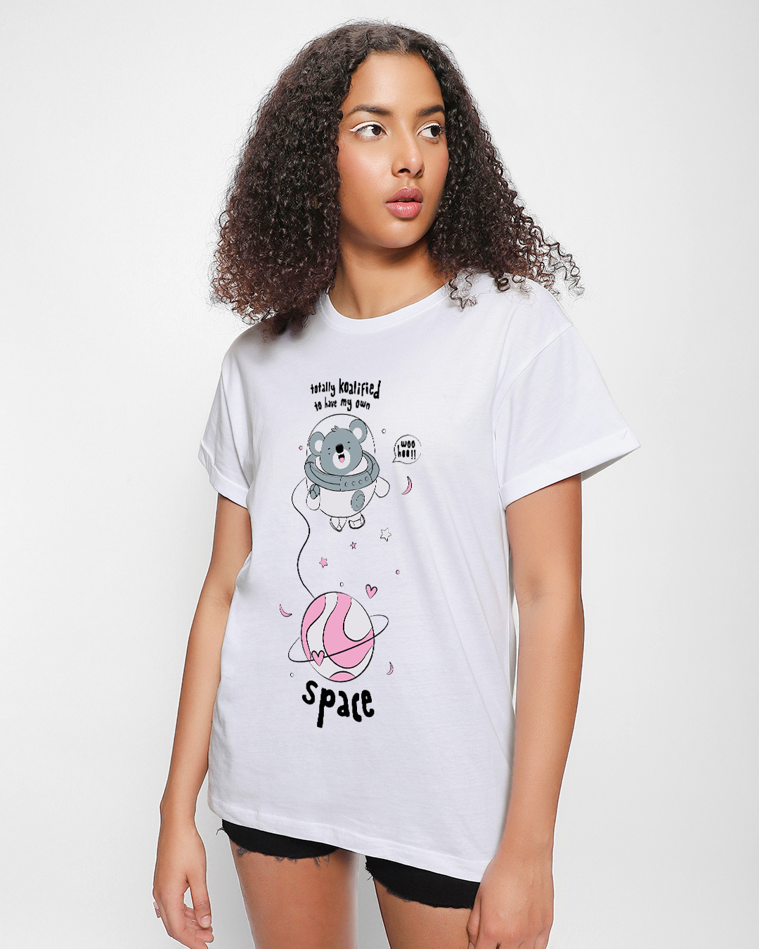 Shop Women's White Totally Koalified Graphic Printed Boyfriend T-shirt-Back