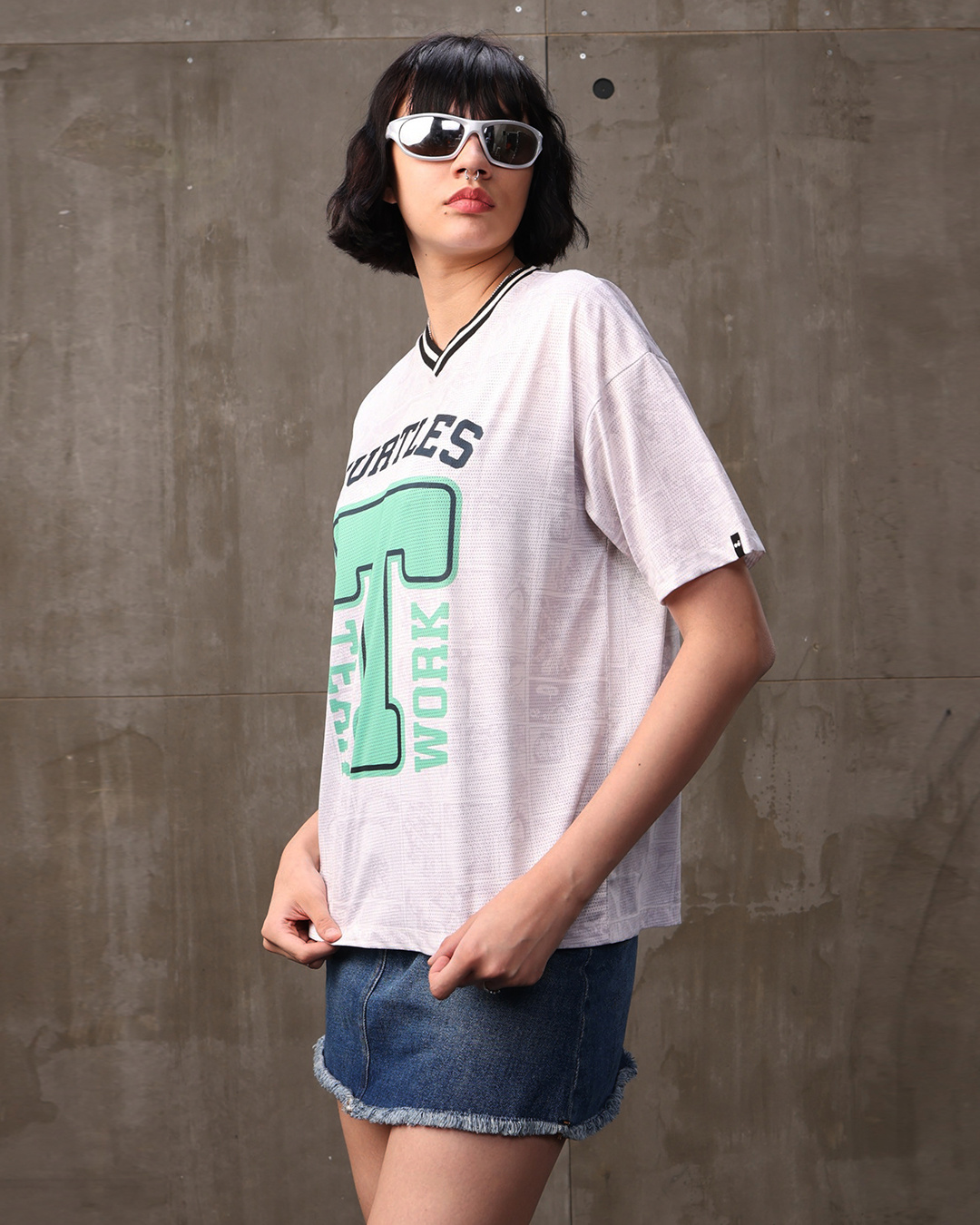 Shop Women's White Turtles Jersey Graphic Printed Oversized T-Shirt-Back