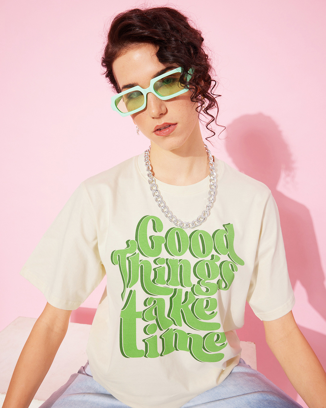 White Beaded Lettering Oversize T-shirt 18243 main image 0