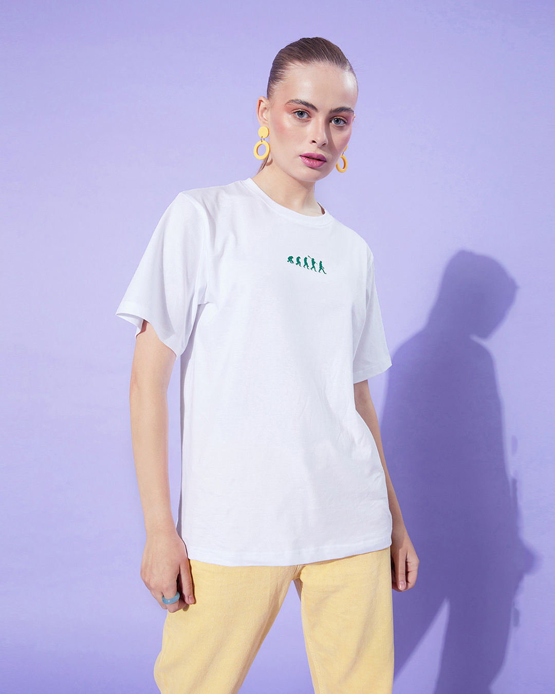 Shop Women's White Typography Oversized T-shirt-Back