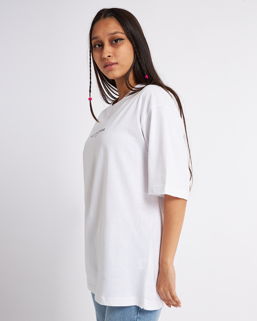 Shop Women's White Typography Oversized T-shirt-Back